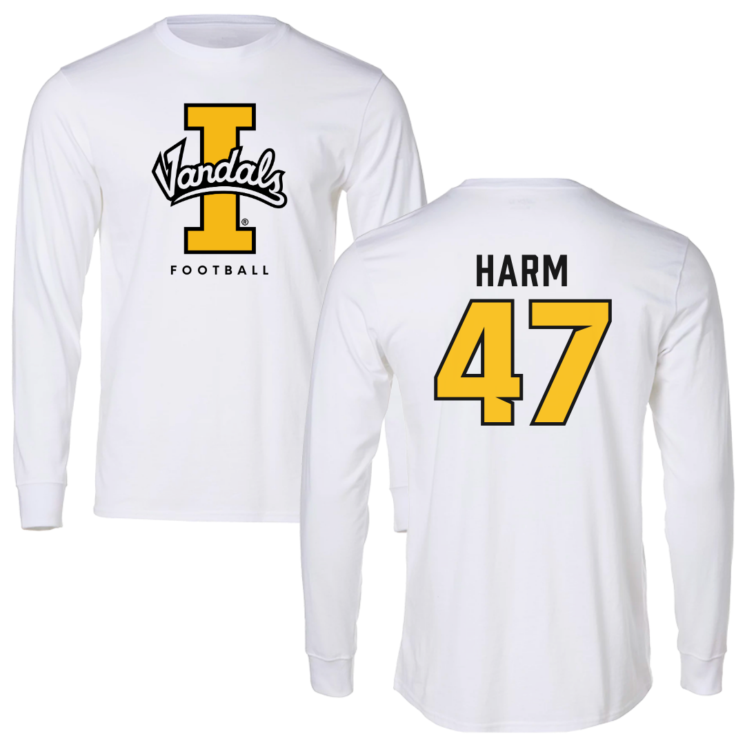 University of Idaho Football White Vandals Performance Long Sleeve - #47 LJ Harm