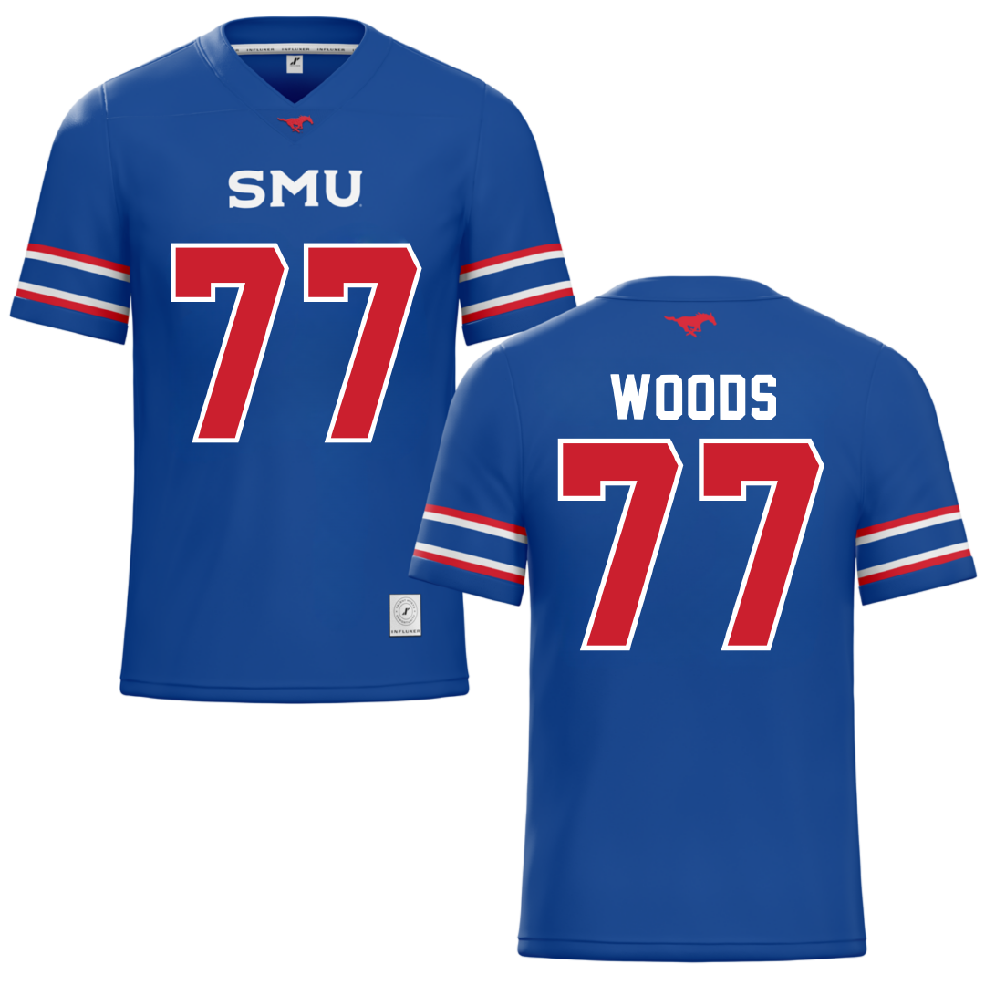 Southern Methodist University Blue Football Jersey - #77 Alex Woods