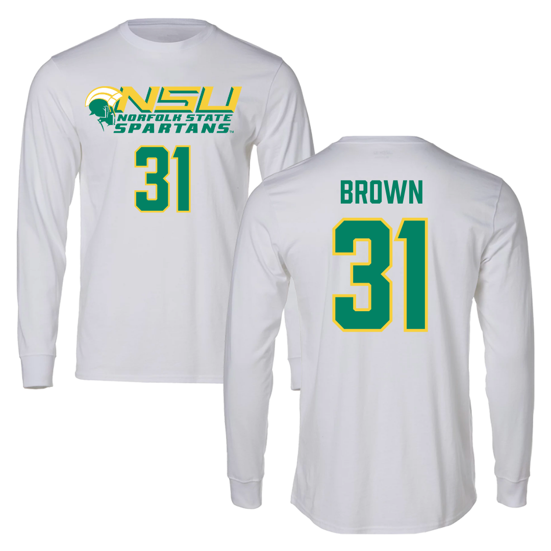 Norfolk State University Basketball White Long Sleeve - #31 Cahiem Brown