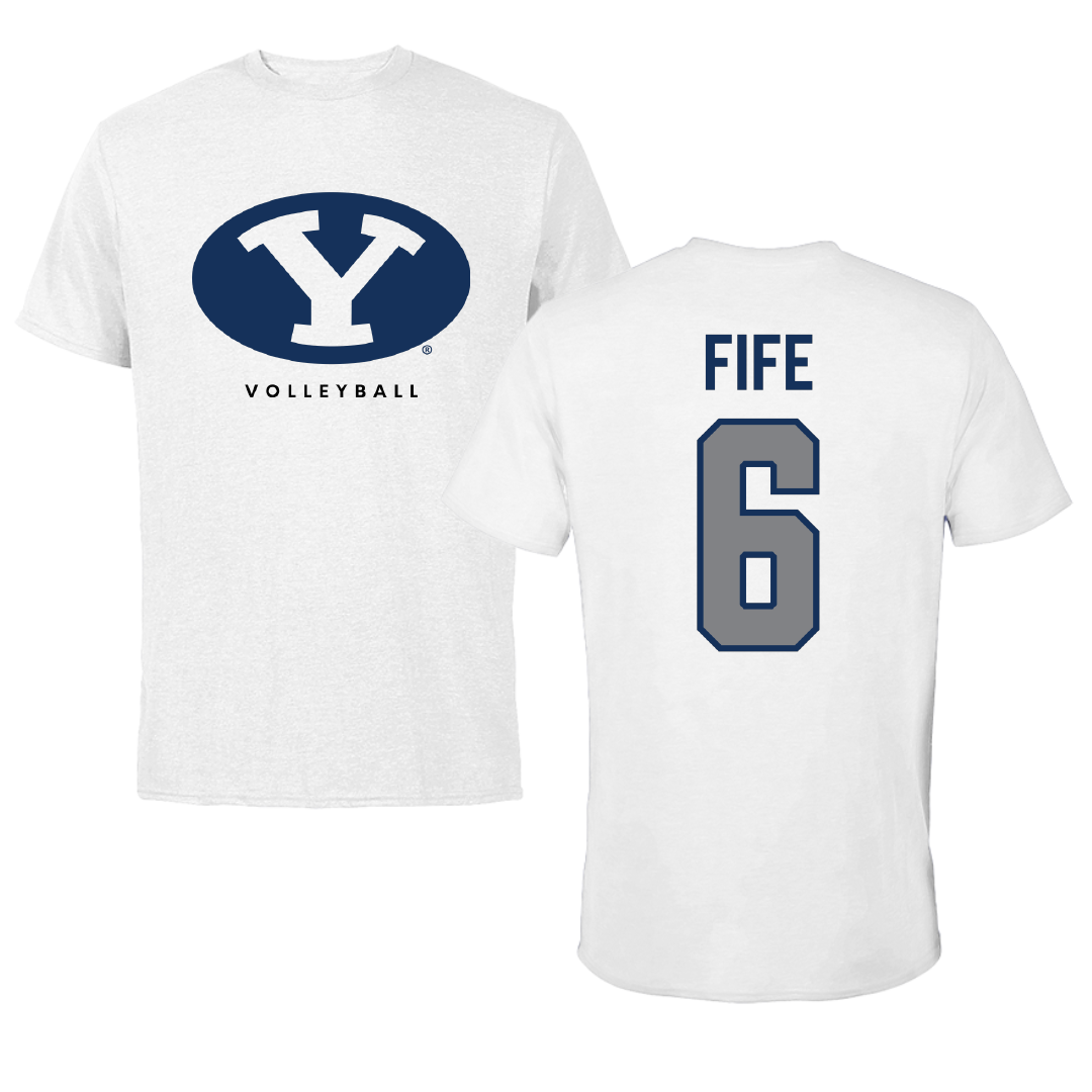 Brigham Young University Volleyball White Performance Tee - #6 Jackson Fife