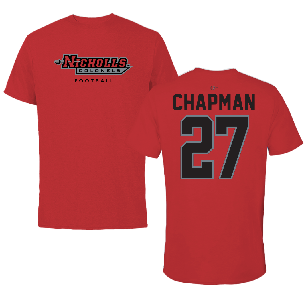 Nicholls State University Football Red Tee - #27 Gil Chapman