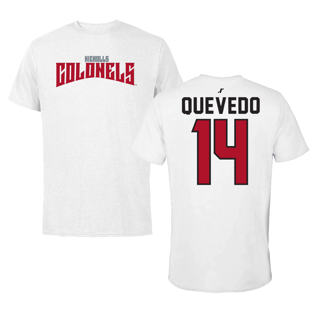Nicholls State University Baseball White Classic Tee - #14 Michael Quevedo