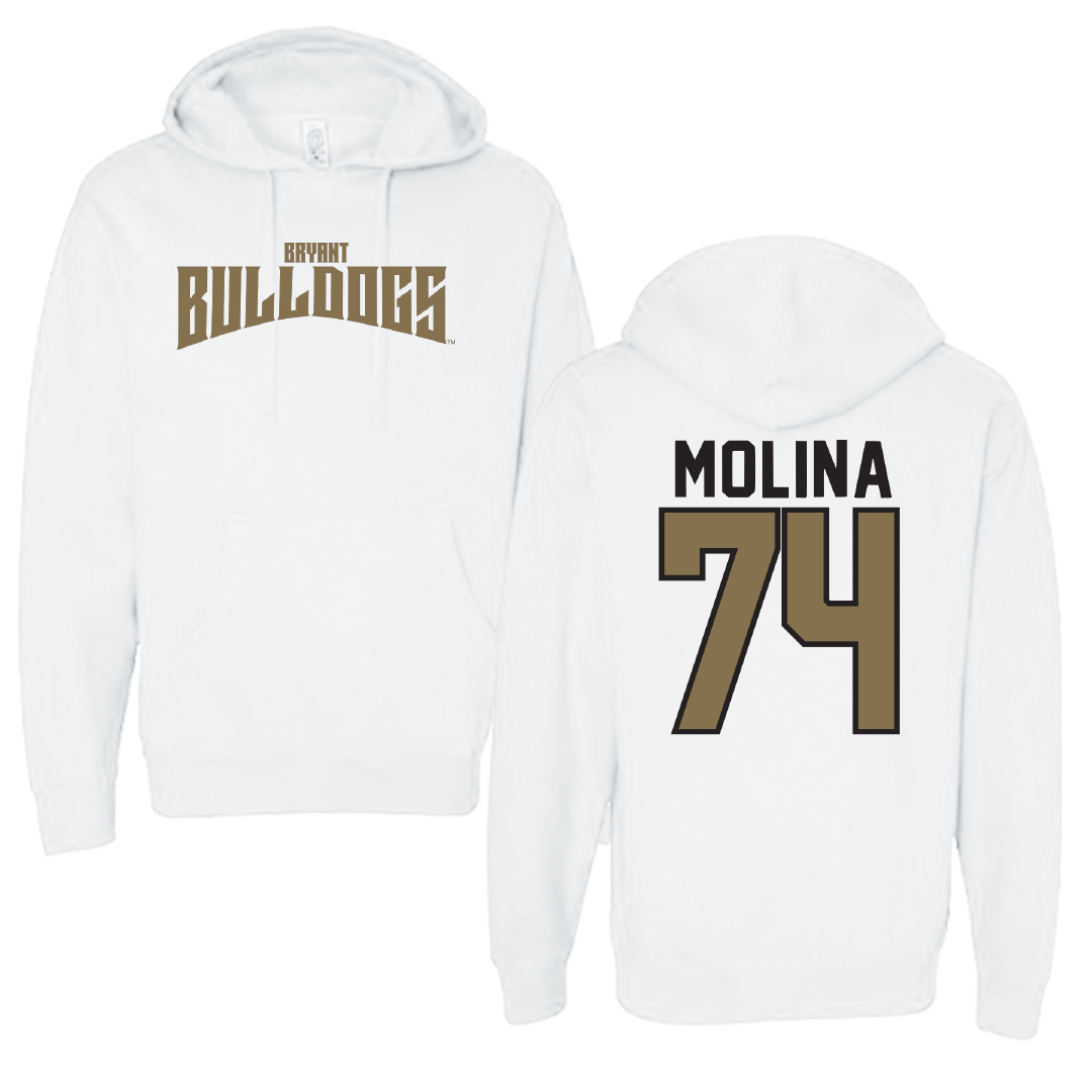 Bryant University Football White Classic Hoodie - #74 Nick Molina
