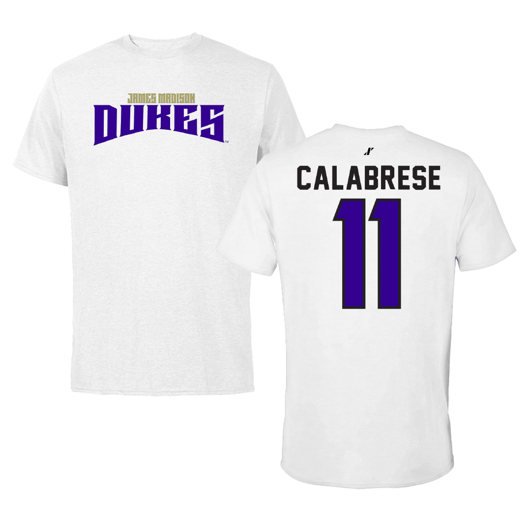 James Madison University Baseball White Classic Performance Tee - #11 Coleman Calabrese