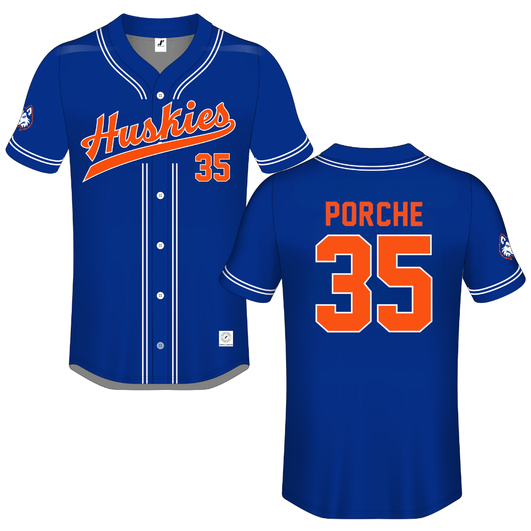 Houston Christian University Blue Button-Down Jersey - #35 Ryan Porche