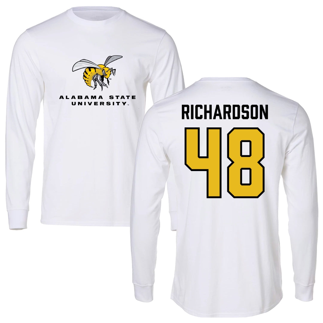 Alabama State University Football White Block Long Sleeve - #48 Myles Richardson