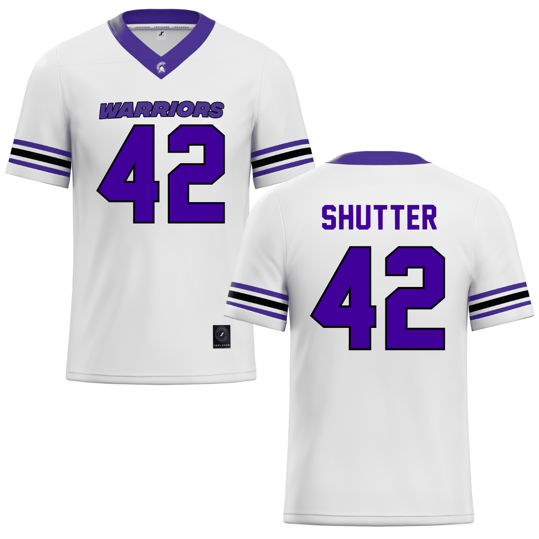Winona State University White Football Jersey - #42 Sam Shutter