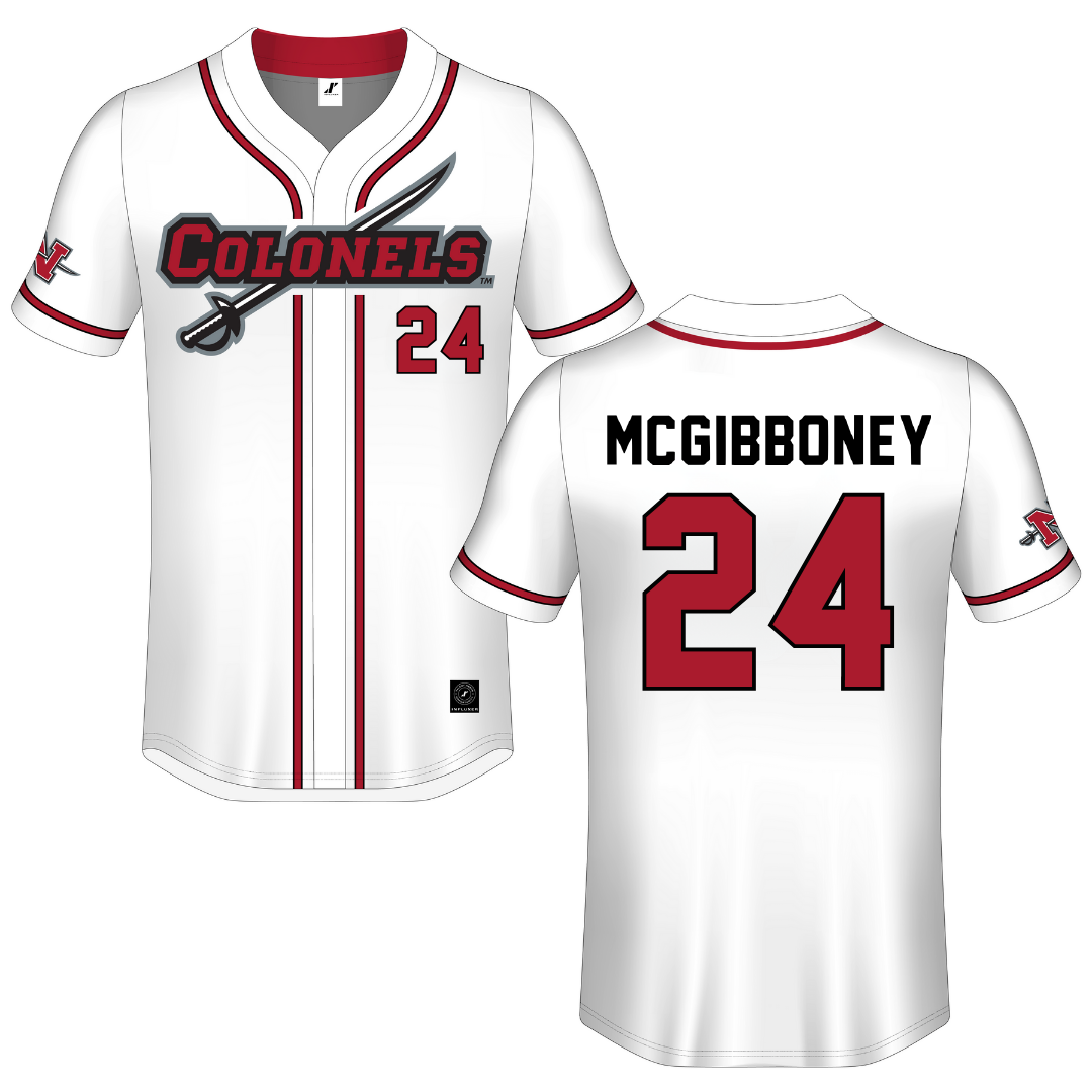 Nicholls State University White Button-Down Jersey - #24 Luke McGibboney