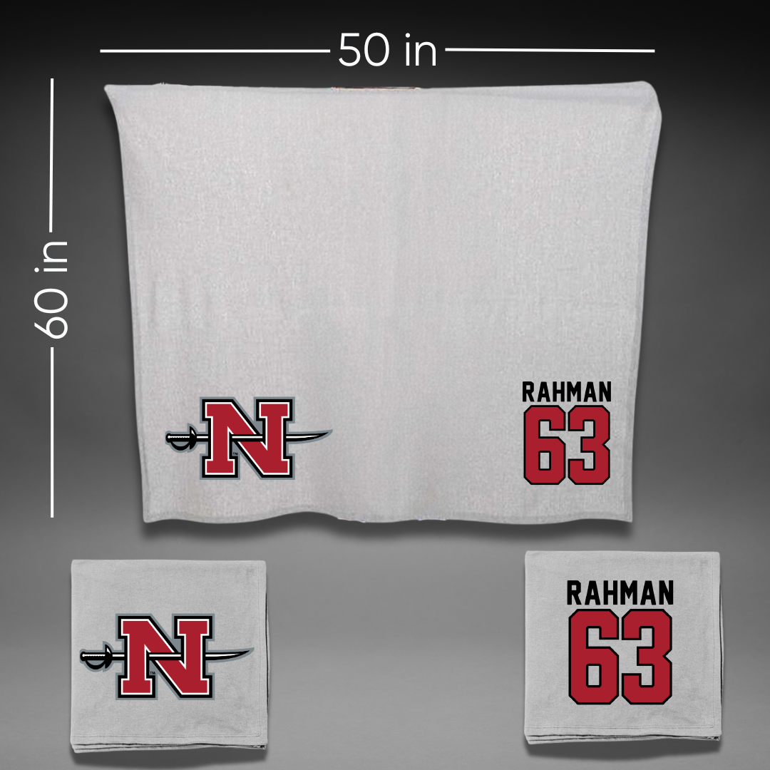 Nicholls State University Football Gray Blanket - #63 Hamza Rahman