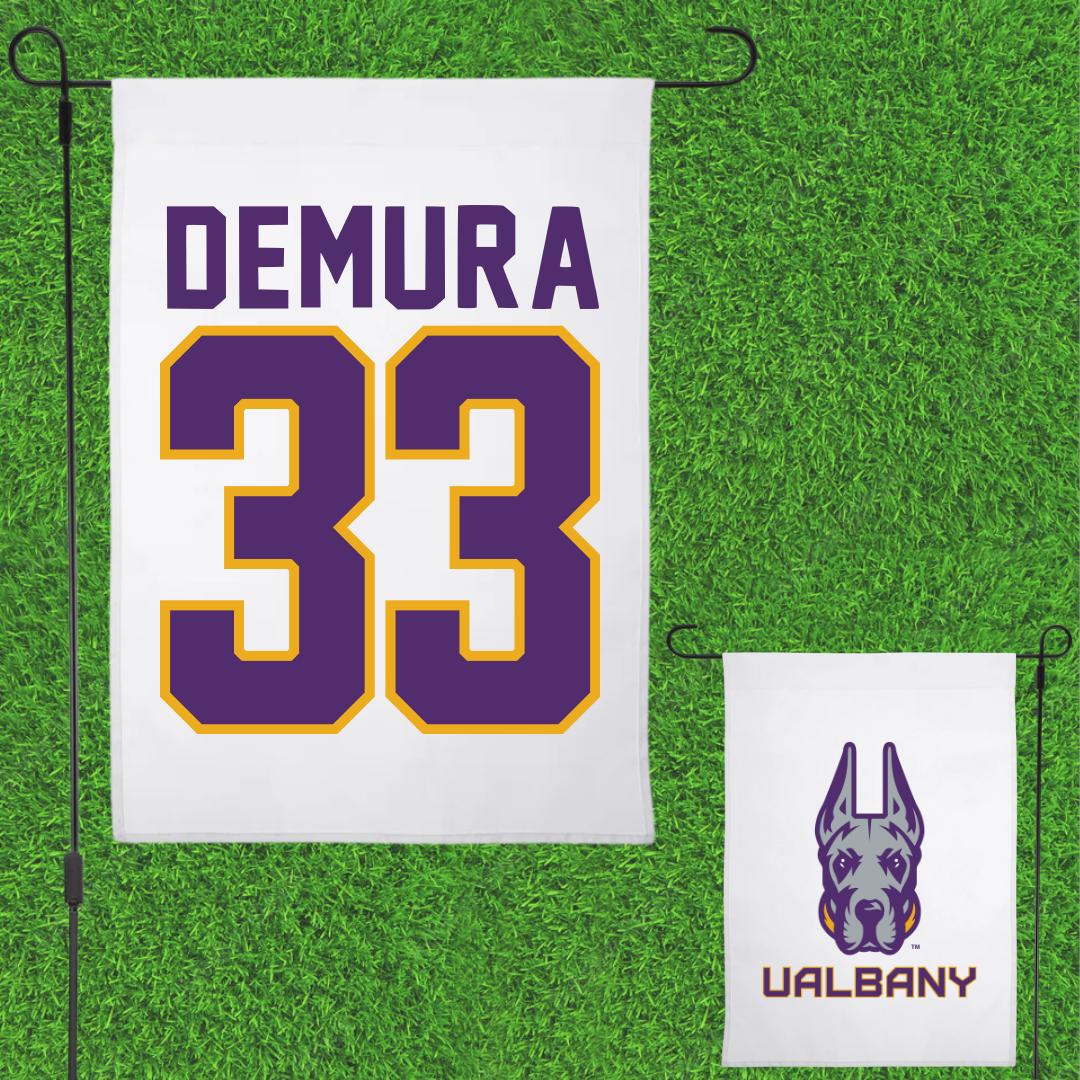 University at Albany Soccer White Garden Flag - #33 Sophia DeMura