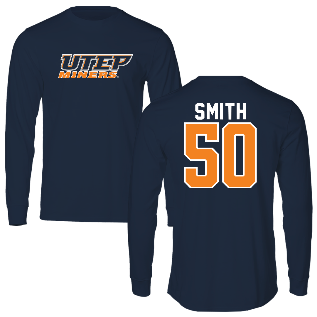 University of Texas at El Paso Football Navy Performance Long Sleeve - #50 Brennan Smith