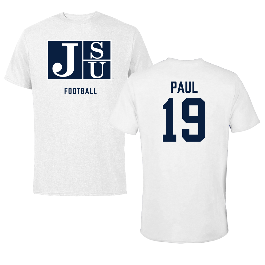 Jackson State University Football White Tee - #19 Kobe Paul