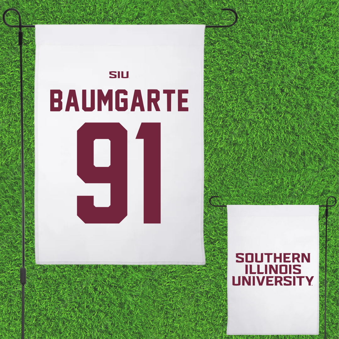 Southern Illinois University at Carbondale Football White Garden Flag - #91 Jake Baumgarte