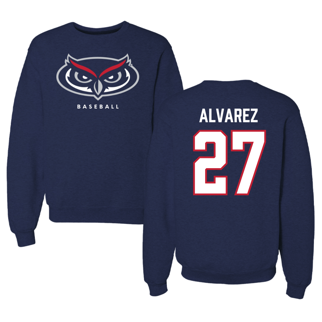 Florida Atlantic University Baseball Navy Mascot Crewneck - #27 David Alvarez