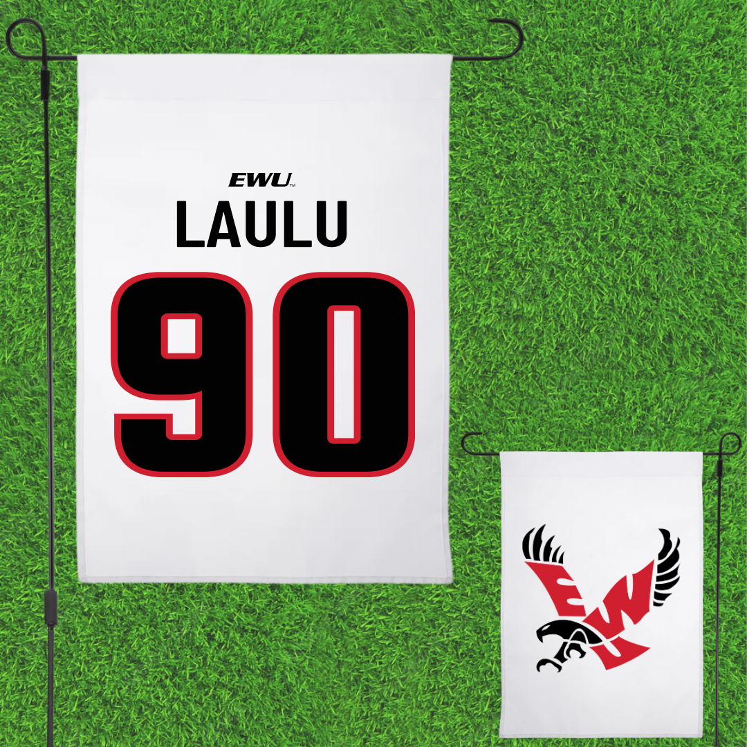 Eastern Washington University Football White Garden Flag - #90 Justis Laulu