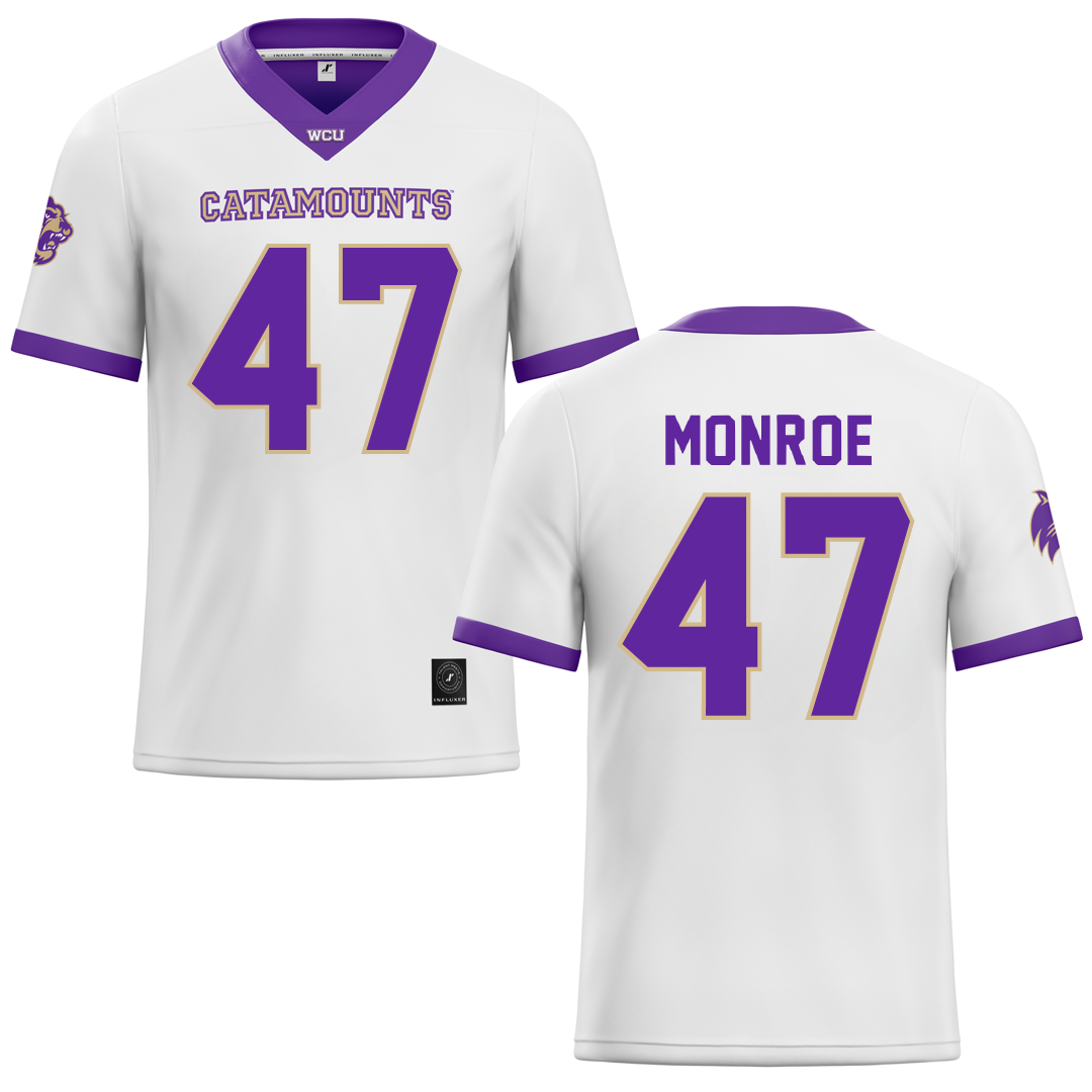 Western Carolina University White Football Jersey - #47 Blue Monroe