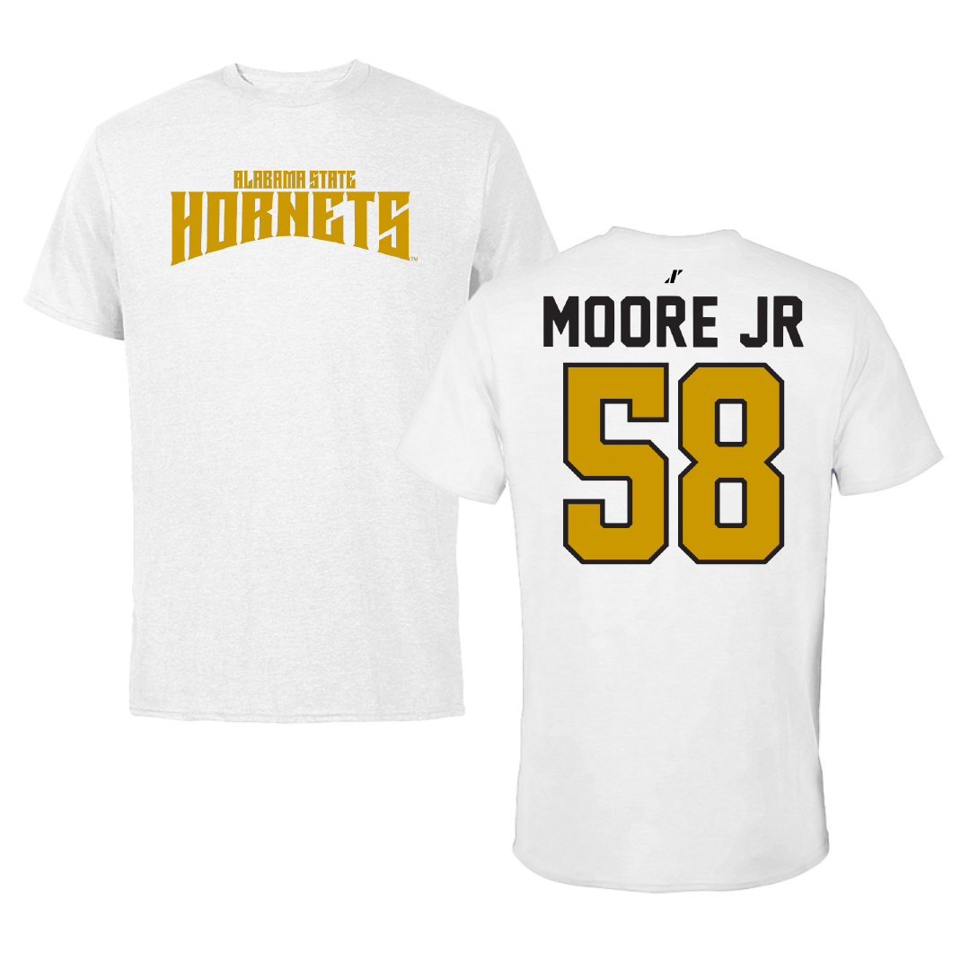 Alabama State University Football White Classic Performance Tee - #58 Michael Moore Jr