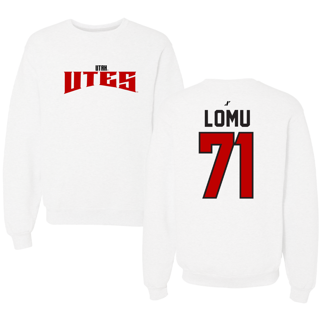 University of Utah Football White Classic Crewneck - #71 Caleb Lomu
