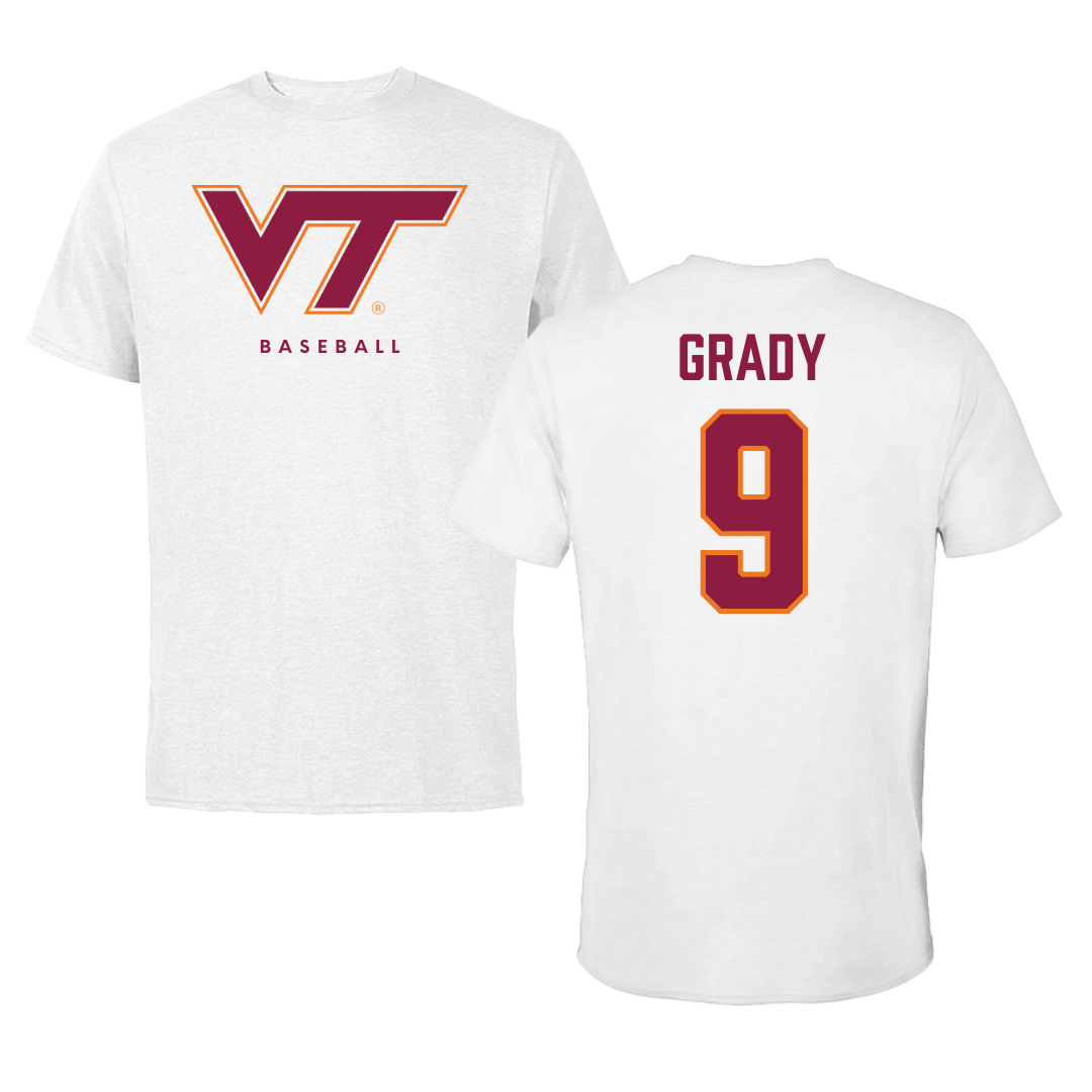 Virginia Tech Baseball White Performance Tee - #9 Clay Grady