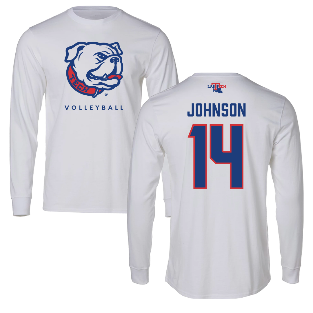 Louisiana Tech University Volleyball White Performance Long Sleeve - #14 McKenzie Johnson