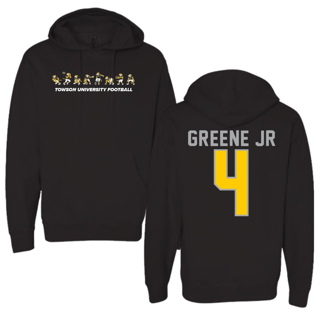 Towson University Football Black Cartoon Doc Team Hoodie - #4 Tyrell Greene Jr