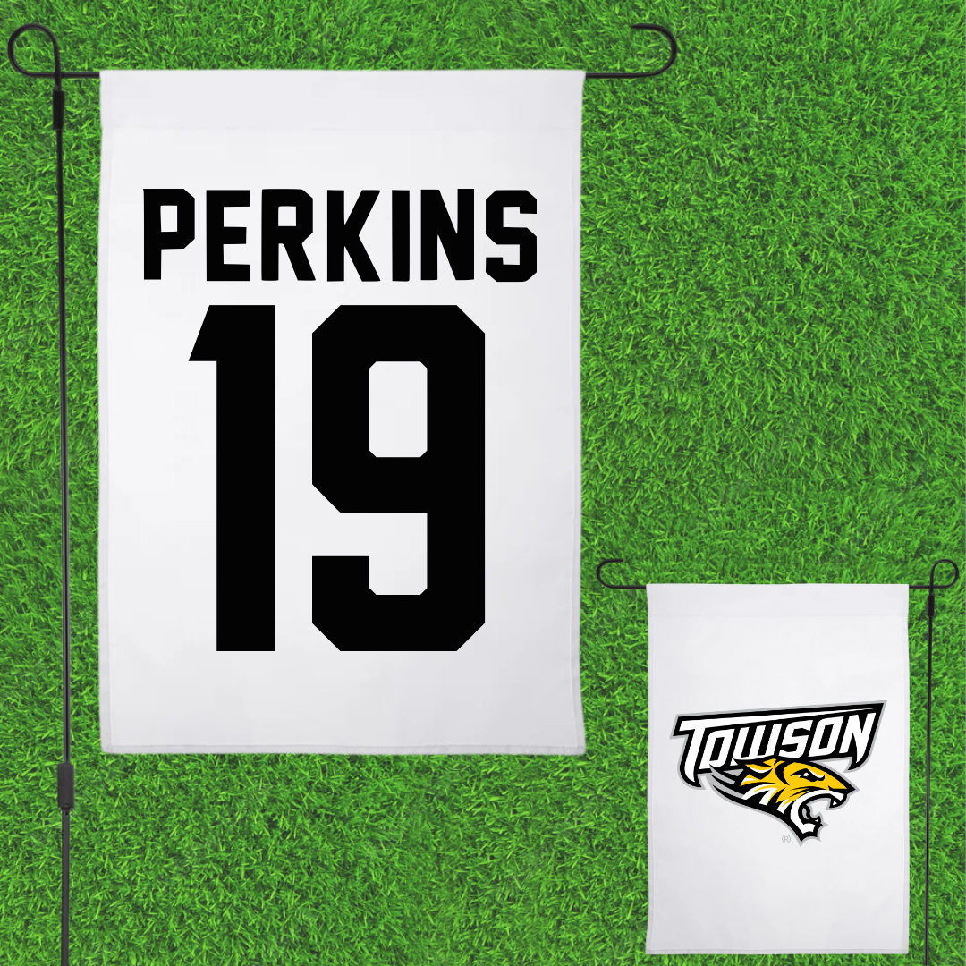 Towson University Football White Garden Flag - #19 Zay Perkins