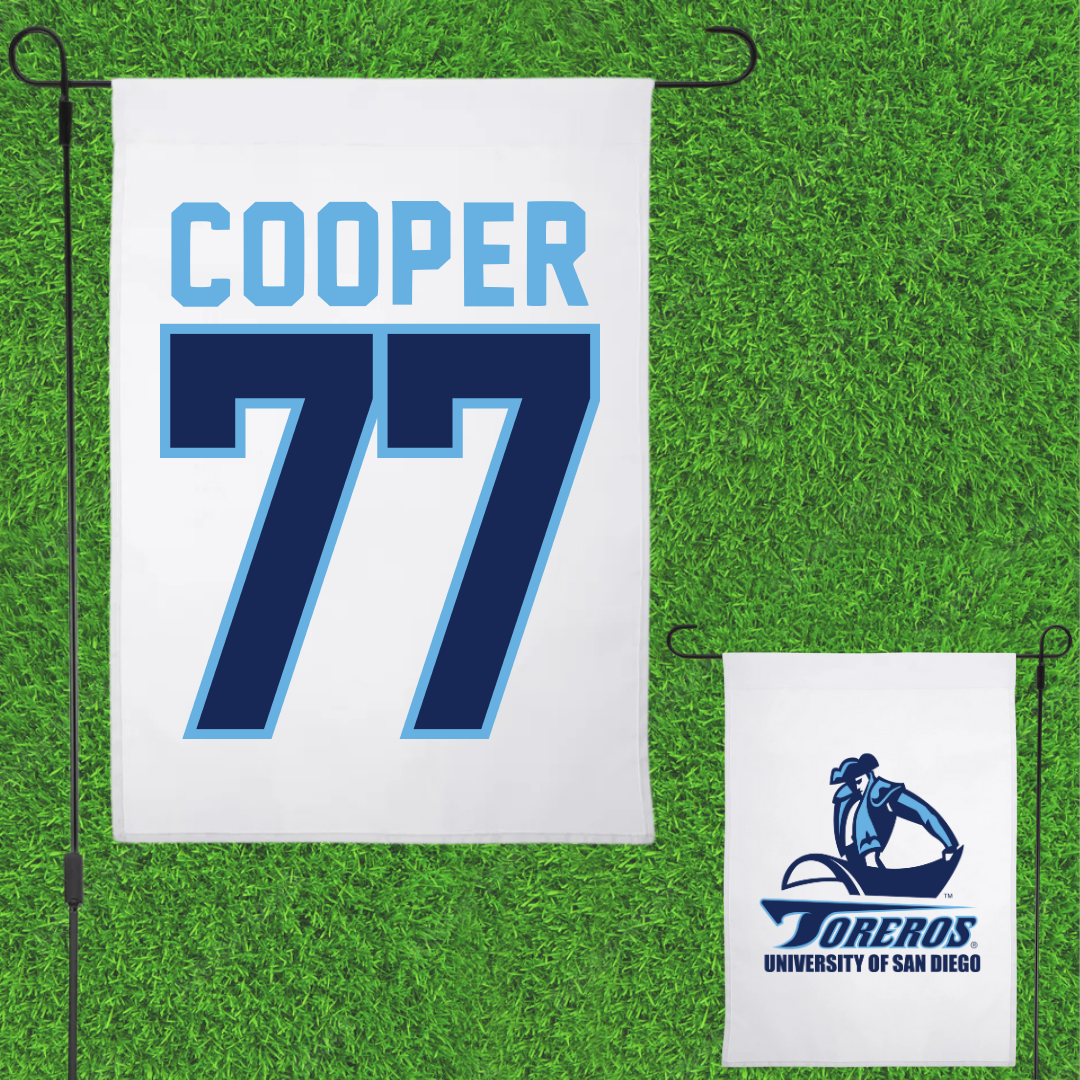 University of San Diego Football White Garden Flag - #77 Malachi Cooper