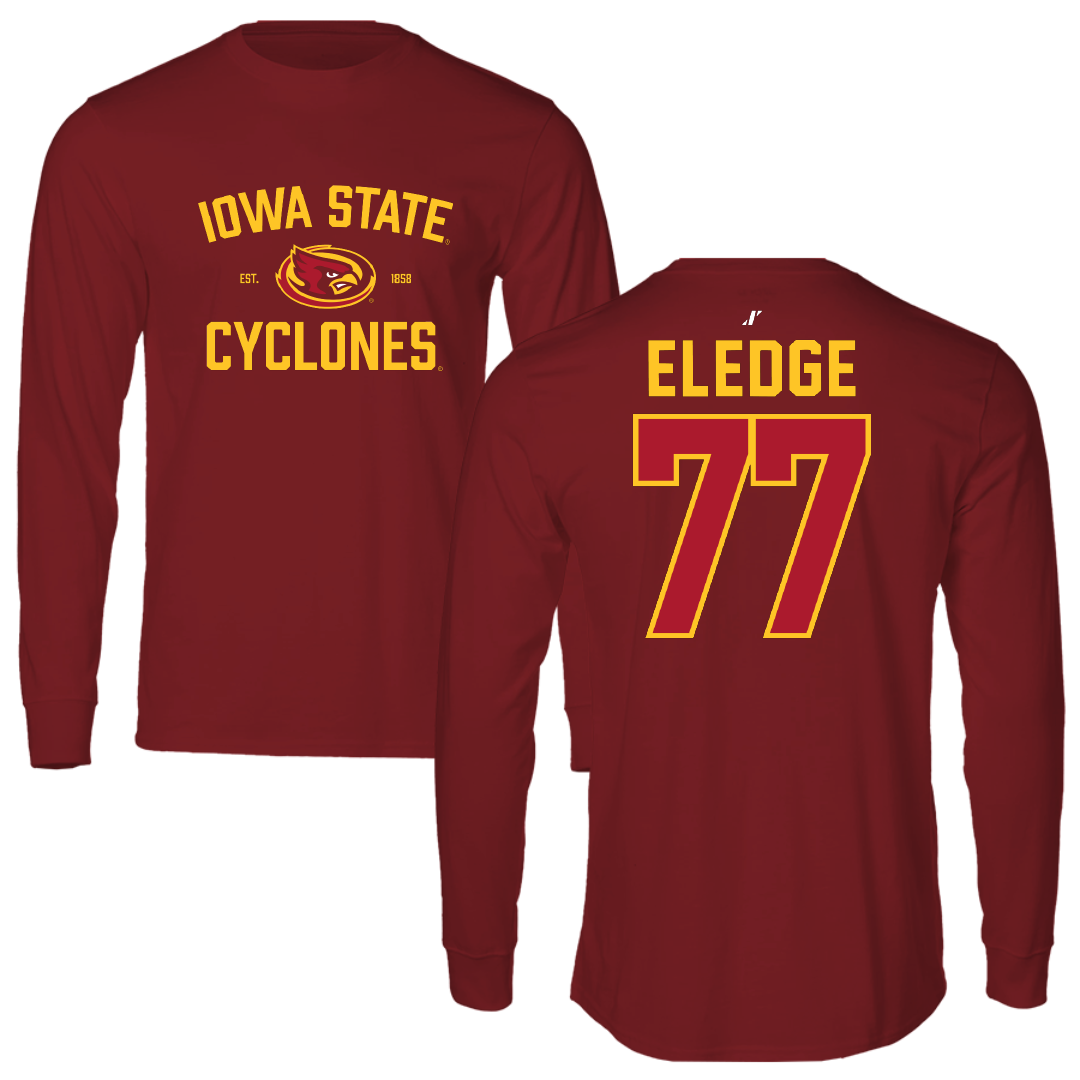 Iowa State University Football Cardinal General Long Sleeve - #77 Easton Eledge