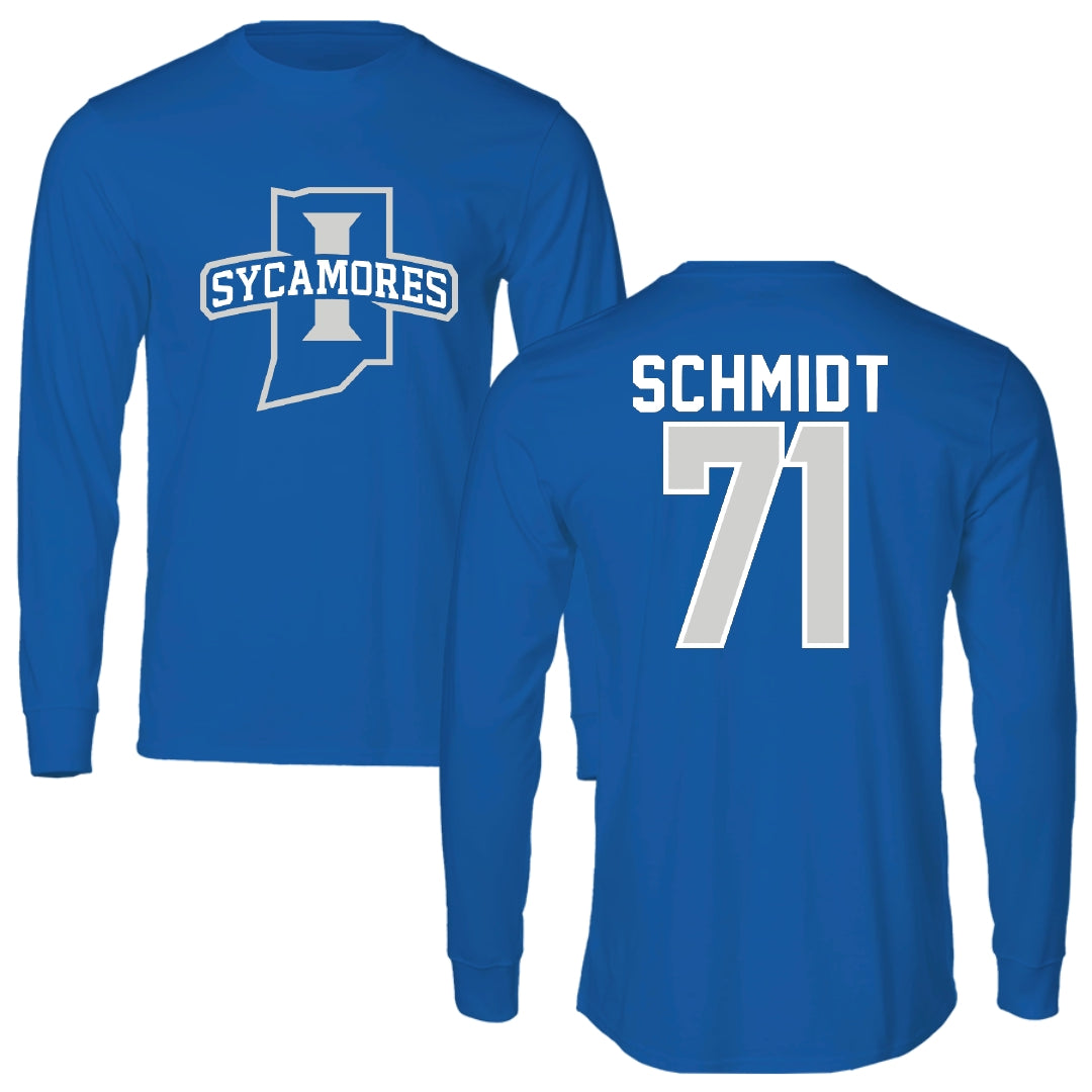 Indiana State University Football Blue Mascot Long Sleeve - #71 Carter Schmidt