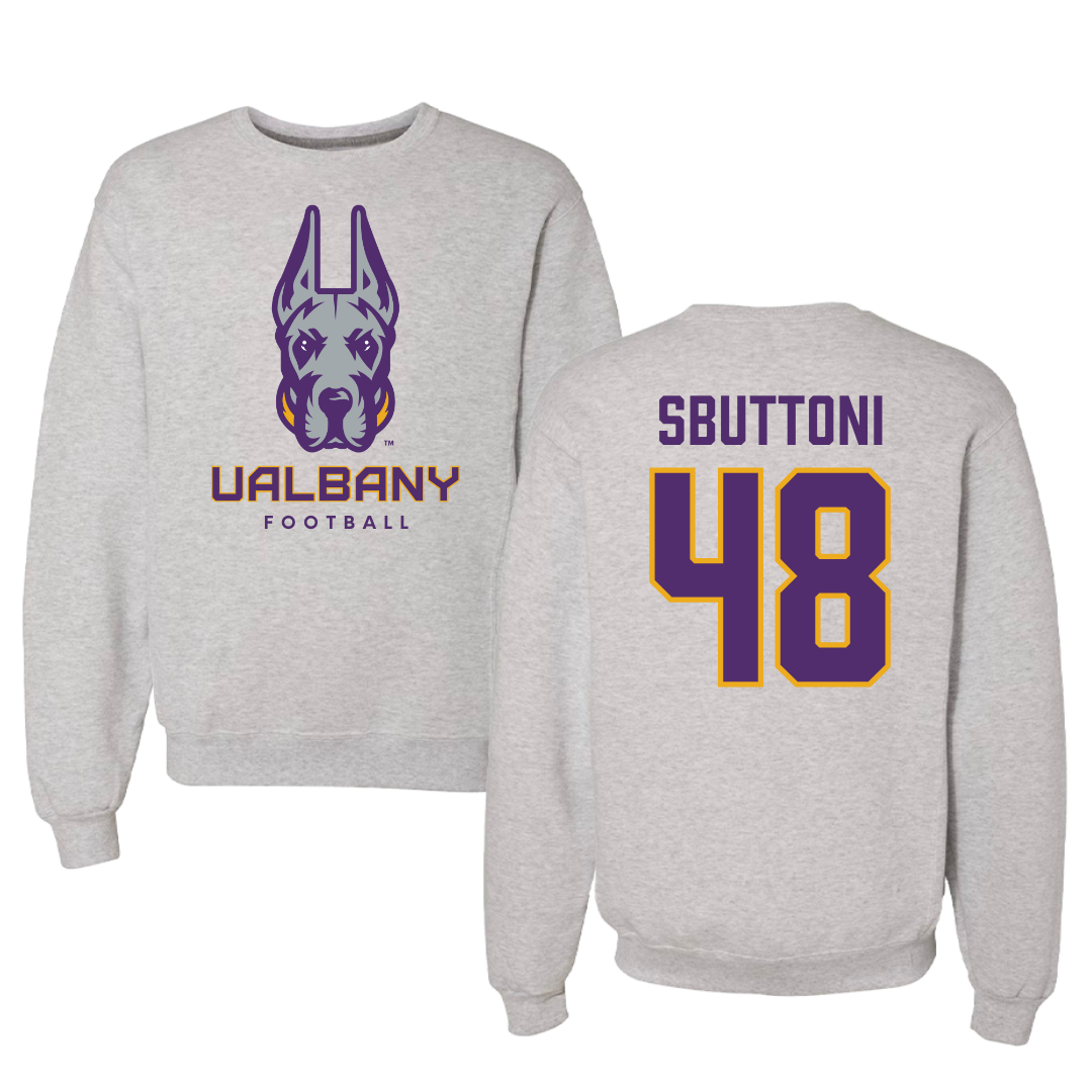 University at Albany Football Gray Crewneck - #48 Michael Sbuttoni