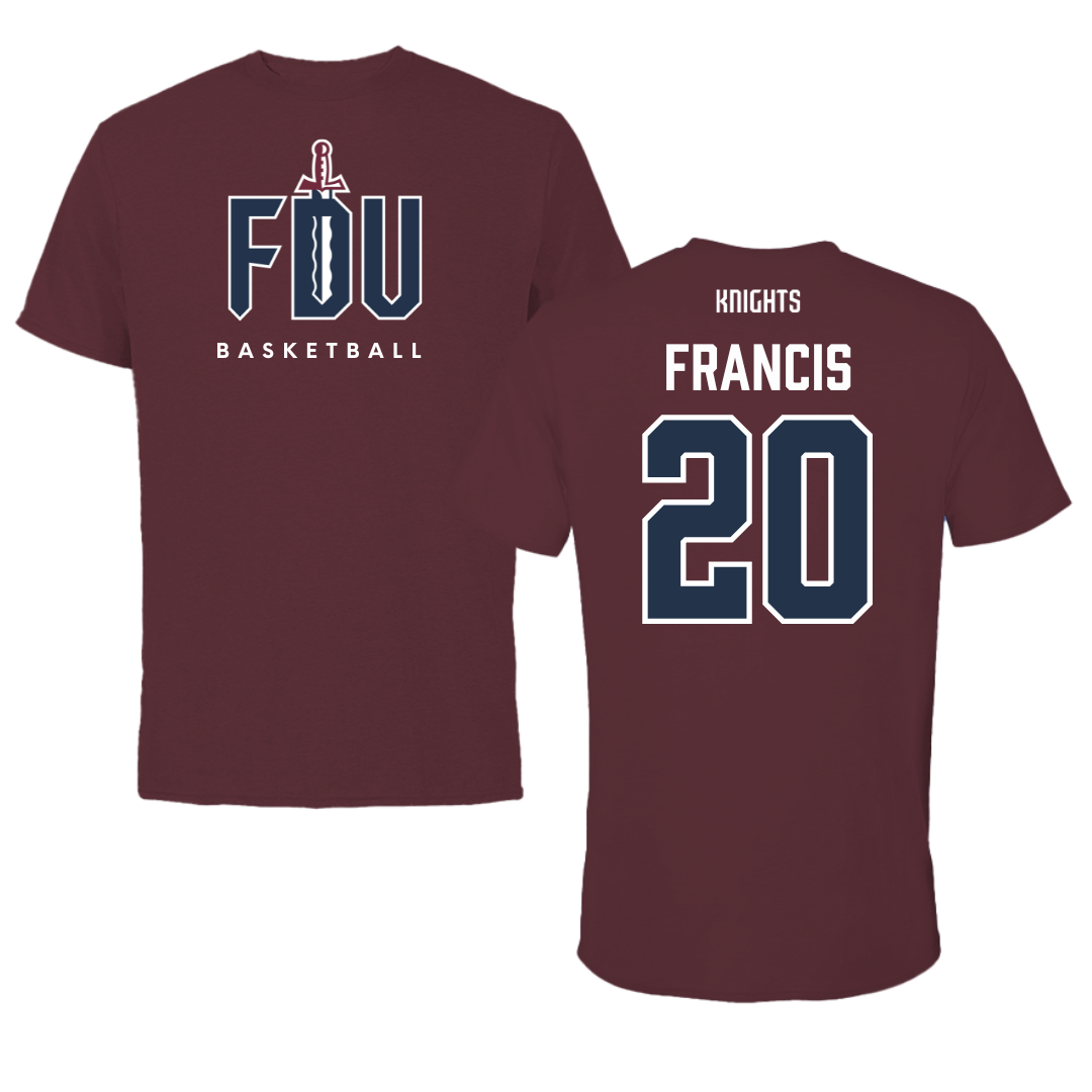 Fairleigh Dickinson University-Metropolitan Campus Basketball Maroon Tee - #20 Davin Francis