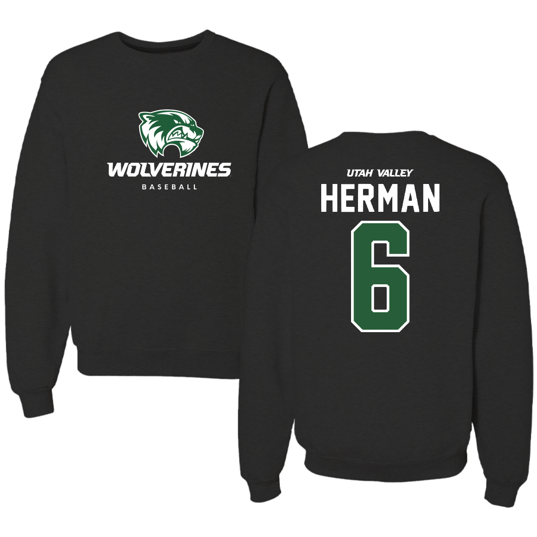 Utah Valley University Baseball Black Mascot Crewneck - #6 Carston Herman