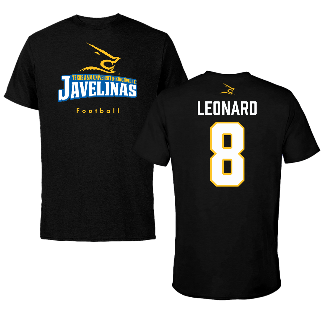 Texas A&M University-Kingsville Football Black Tee - #8 Khalen Leonard