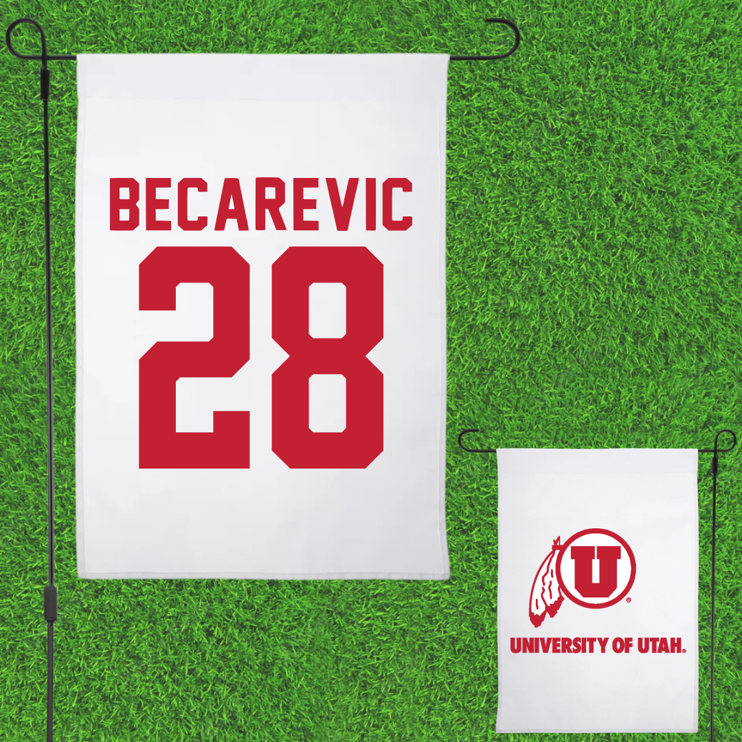 University of Utah Soccer White Garden Flag - #28 Mia Becarevic