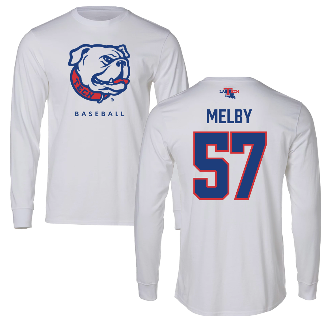 Louisiana Tech University Baseball White Performance Long Sleeve - #57 Will Melby