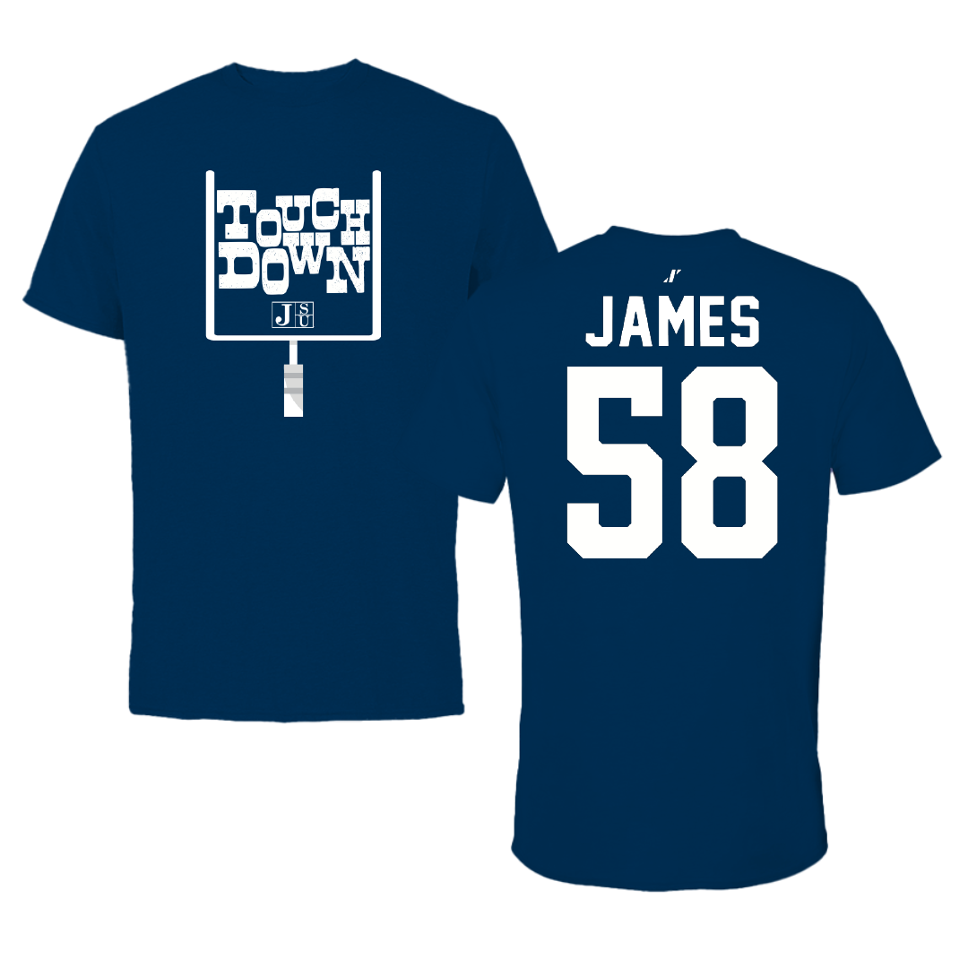 Jackson State University Football Navy Touchdown Tee - #58 Cameron James
