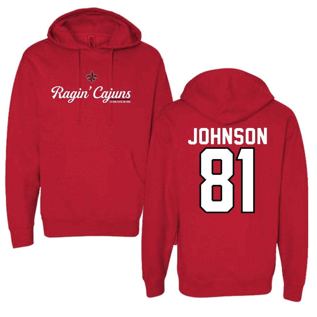 University of Louisiana at Lafayette Football Red General Hoodie - #81 Jaydon Johnson