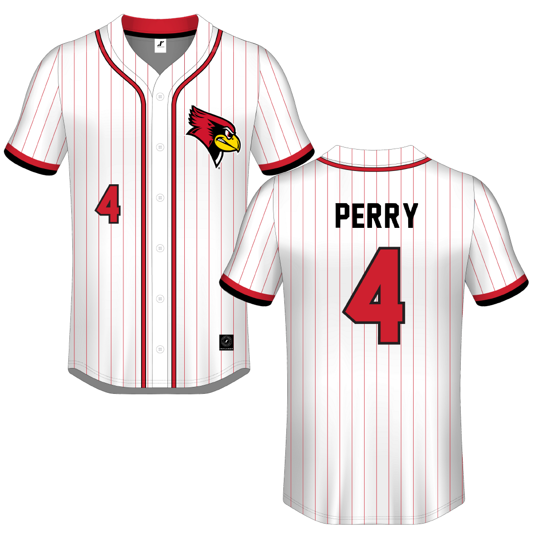 Illinois State University White Pinstripe Button-Down Jersey - #4 Tanner Perry