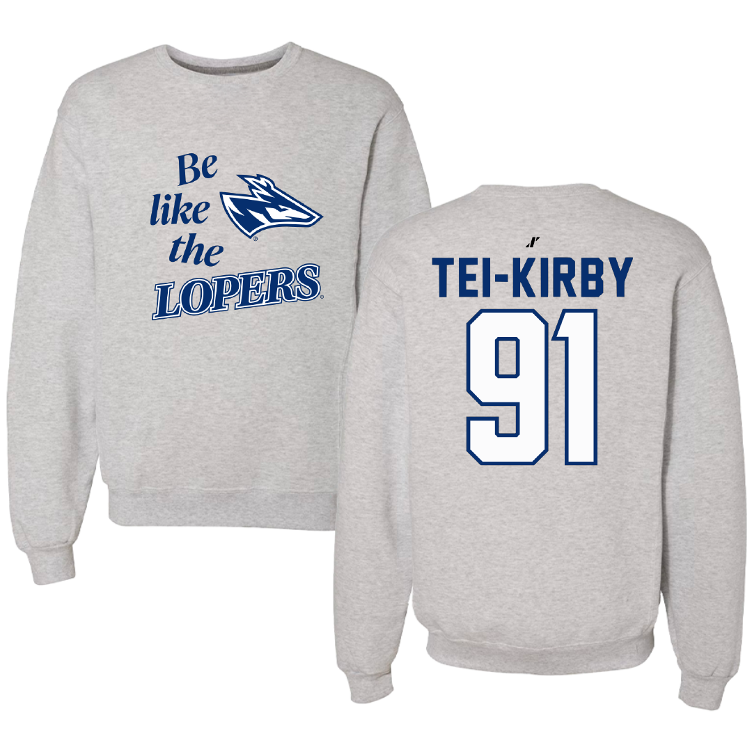 University of Nebraska at Kearney Football Light Gray Be Like Us Crewneck - #91 Wayne Tei-Kirby