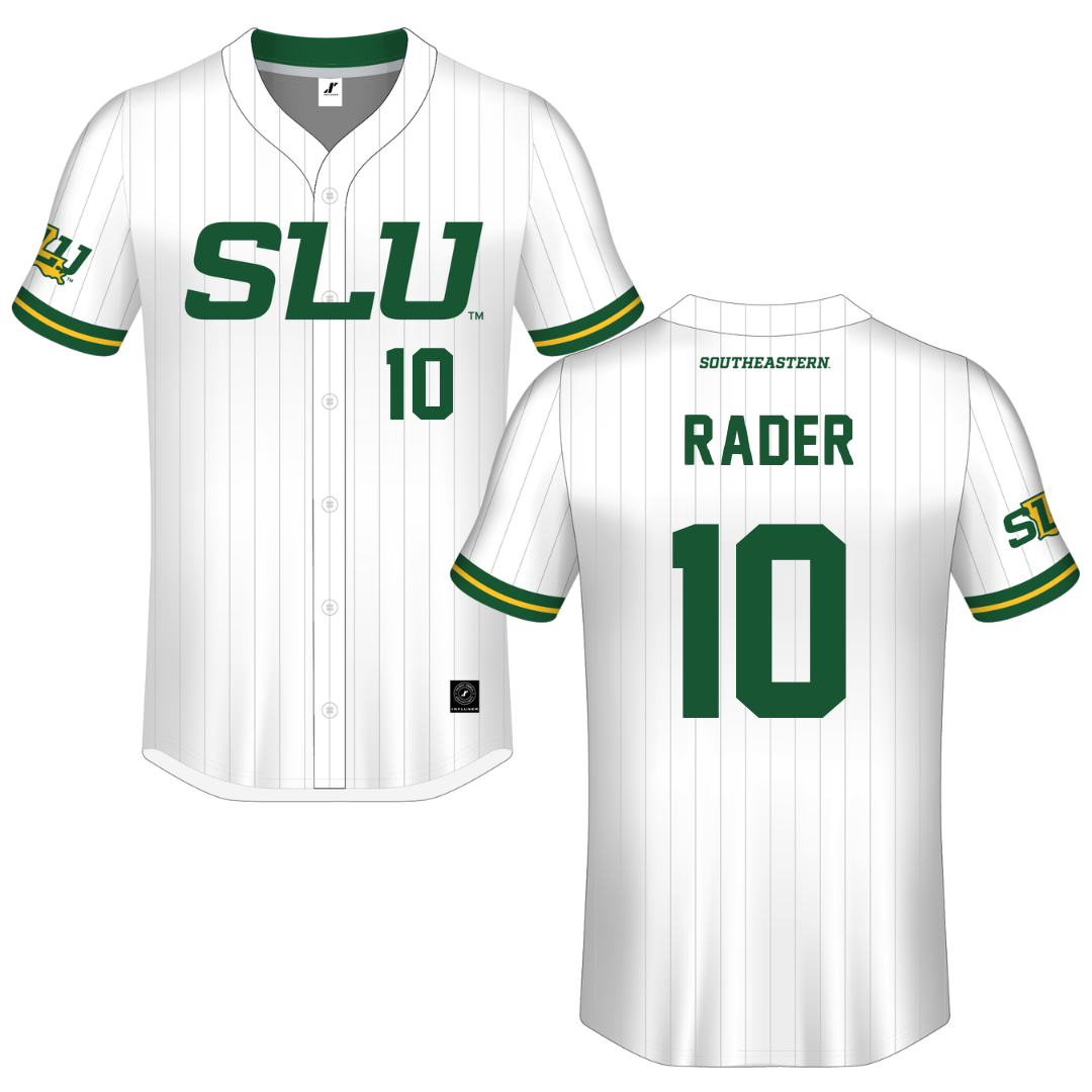 Southeastern Louisiana University White Pinstripe Button-Down Jersey - #10 Jeremy Rader