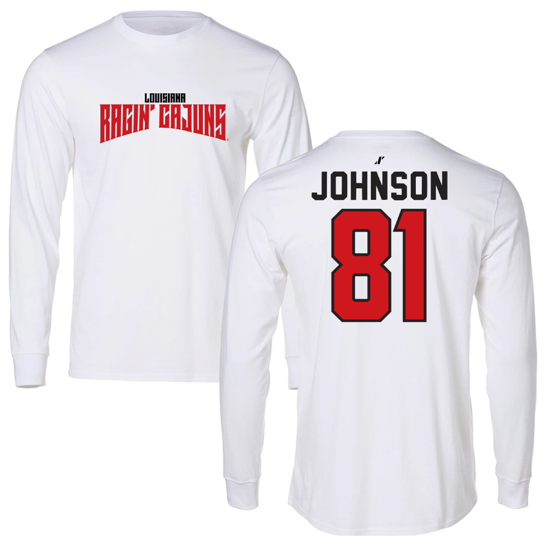 University of Louisiana at Lafayette Football White Classic Performance Long Sleeve - #81 Jaydon Johnson