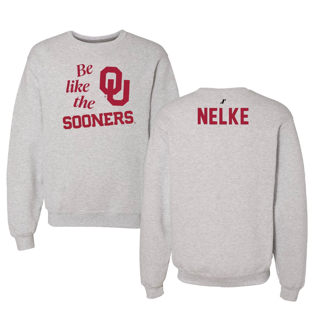 University of Oklahoma Golf Light Gray Be Like Us Crewneck - Raychel Nelke