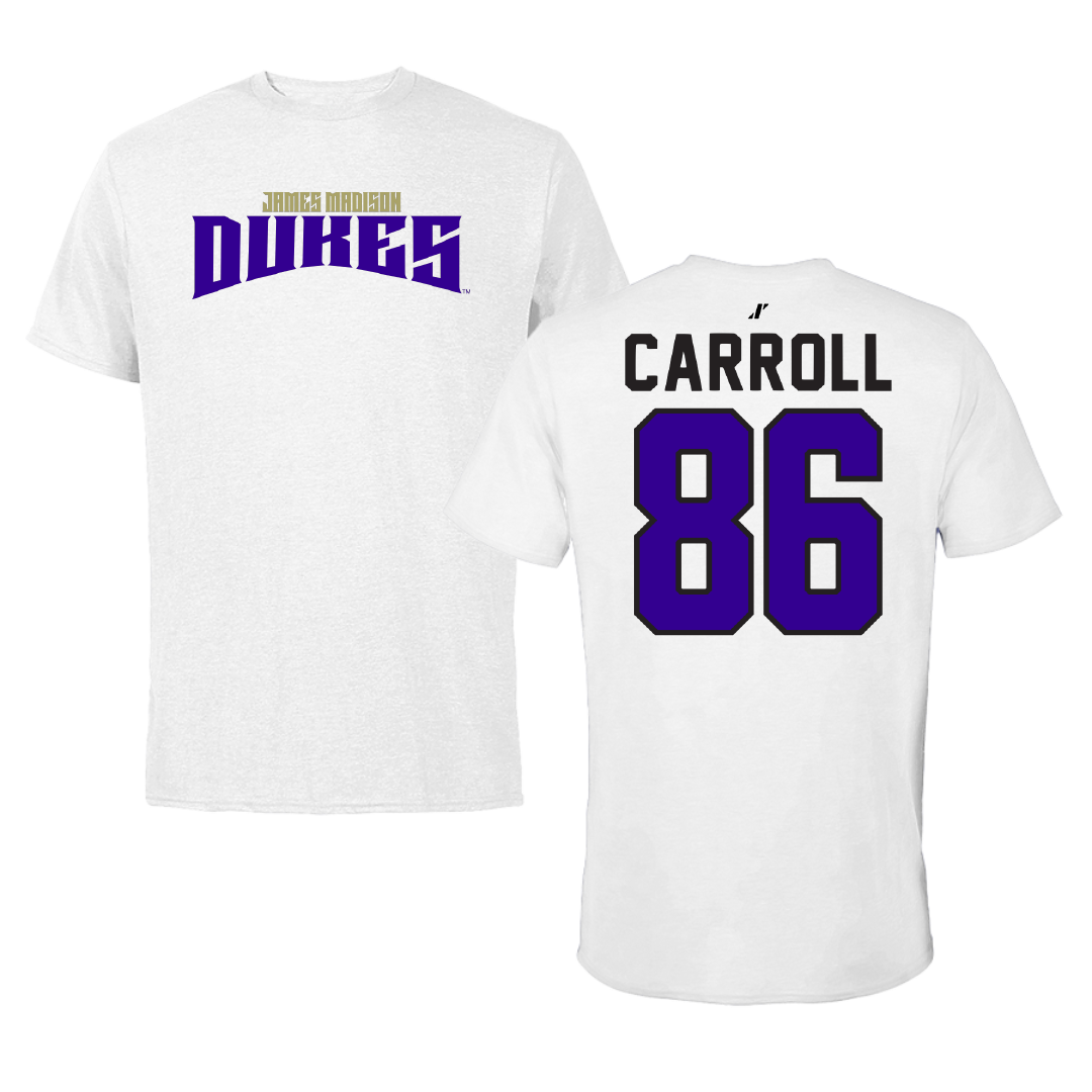 James Madison University Football White Classic Performance Tee - #86 Collin Carroll