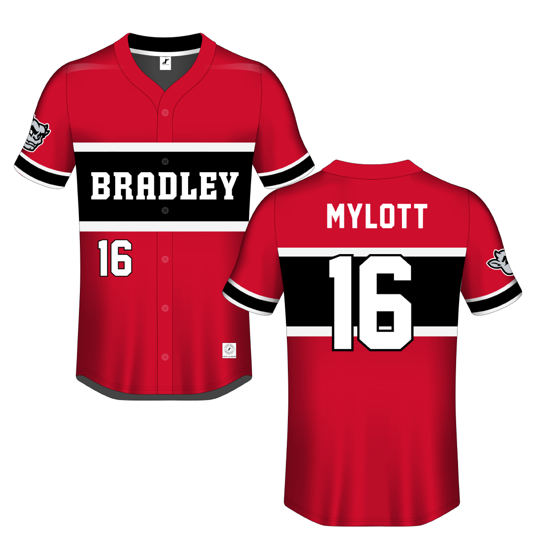 Bradley University Red Button-Down Jersey - #16 Michael Mylott