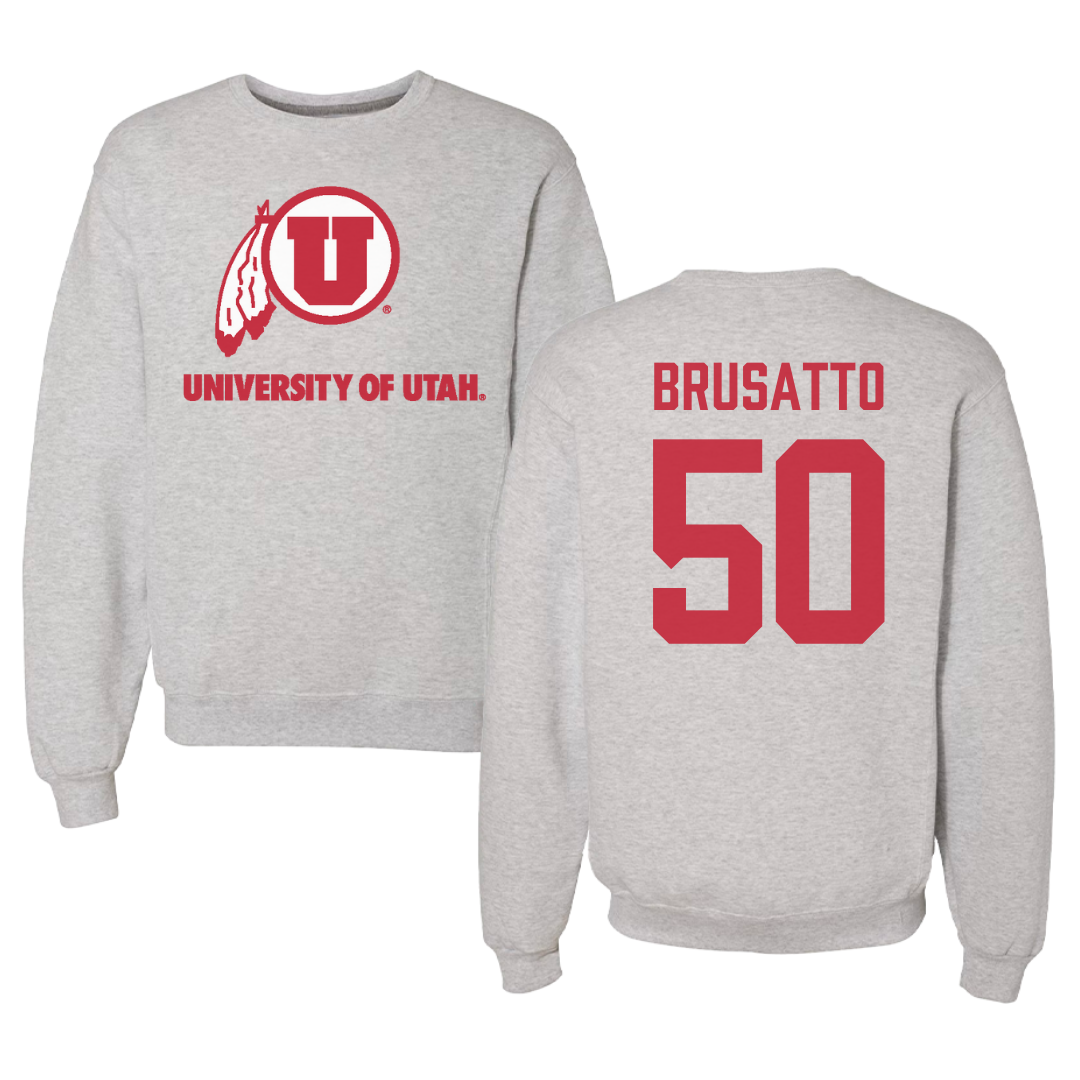 University of Utah Football Gray Crewneck - #50 Justice Brusatto