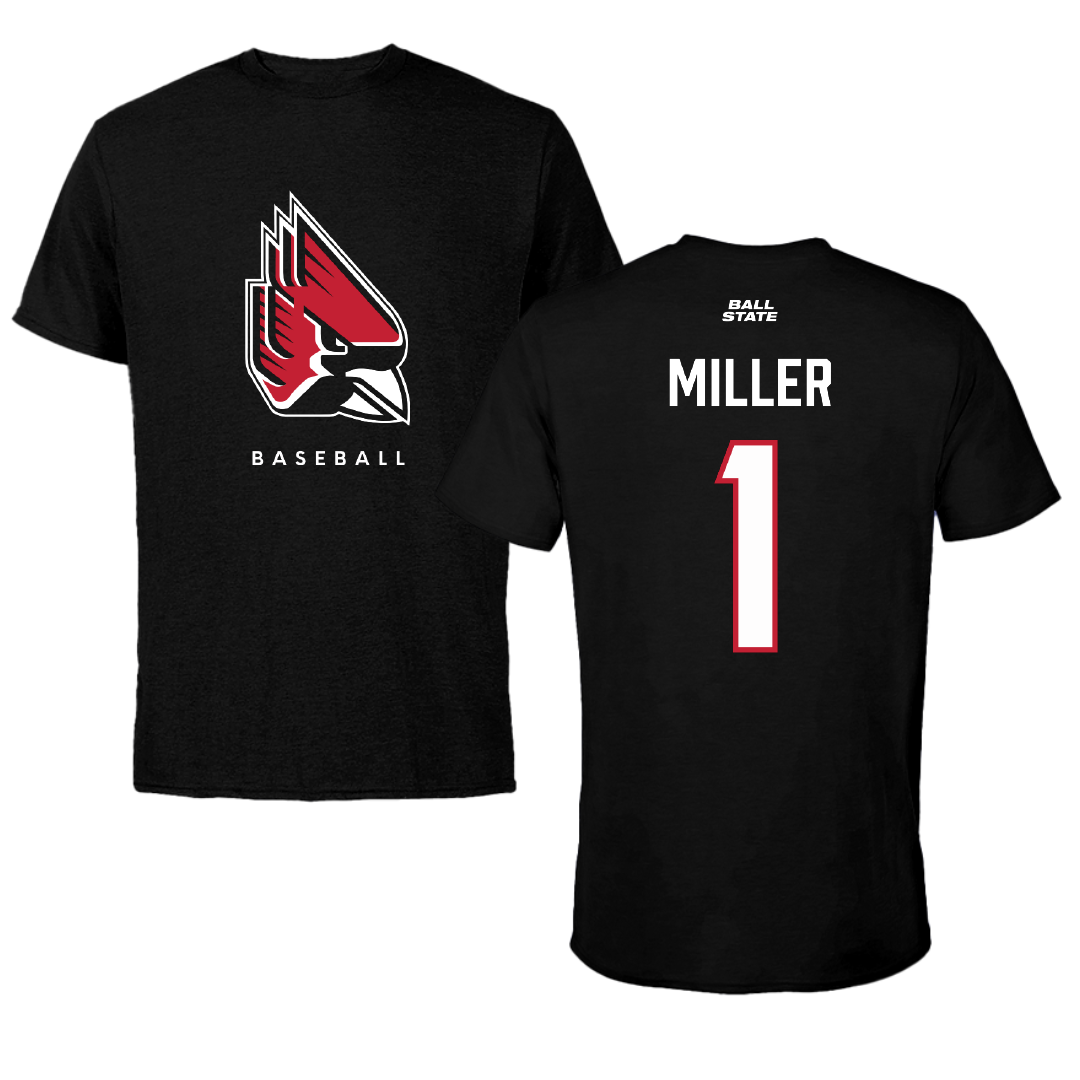Ball State University Baseball Black Performance Tee - #1 Grant Miller