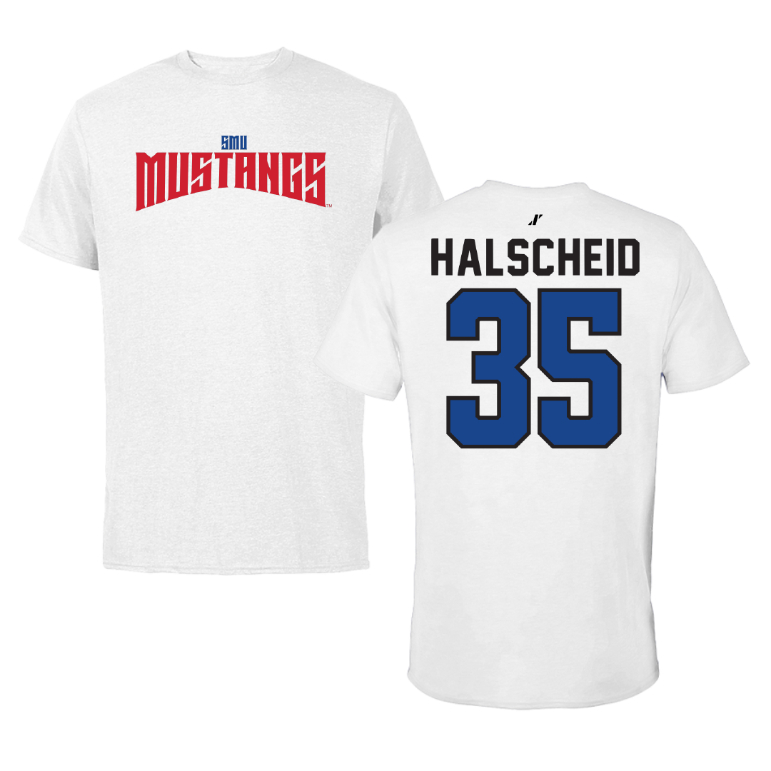 Southern Methodist University Soccer White Classic Performance Tee - #35 Hayden Halscheid