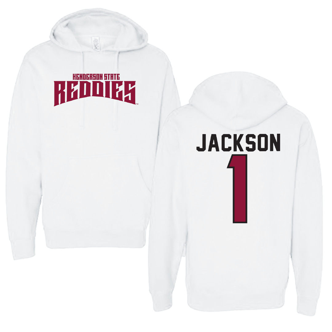 Henderson State University Football White Classic Hoodie - #1 Timieone Jackson