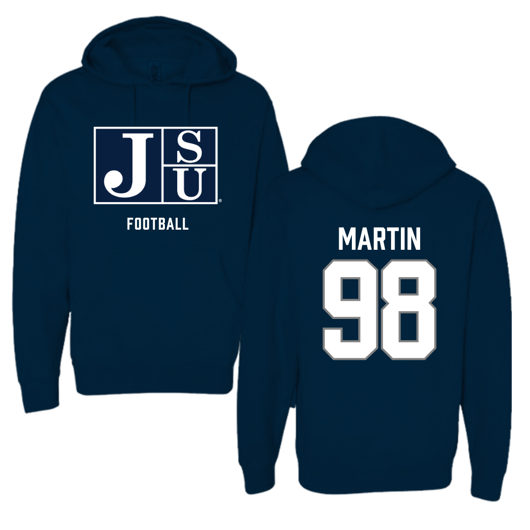 Jackson State University Football Navy Hoodie - #98 Tyas Martin