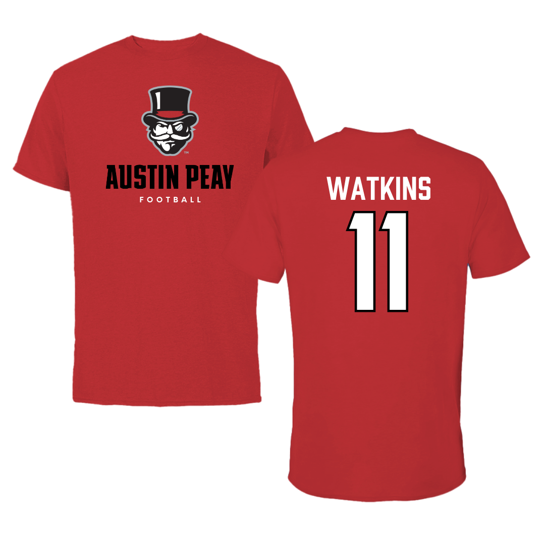 Austin Peay State University Football Red Mascot Performance Tee - #11 Ty Watkins